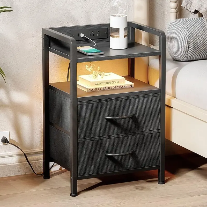 Non-Woven Storage Cabinet with LED Lights, for Bedside Table