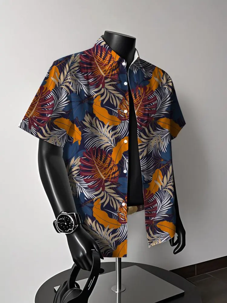 Hong Kong style vintage Hawaiian American short sleeve floral shirt men's summer casual trendy beach couple shirt