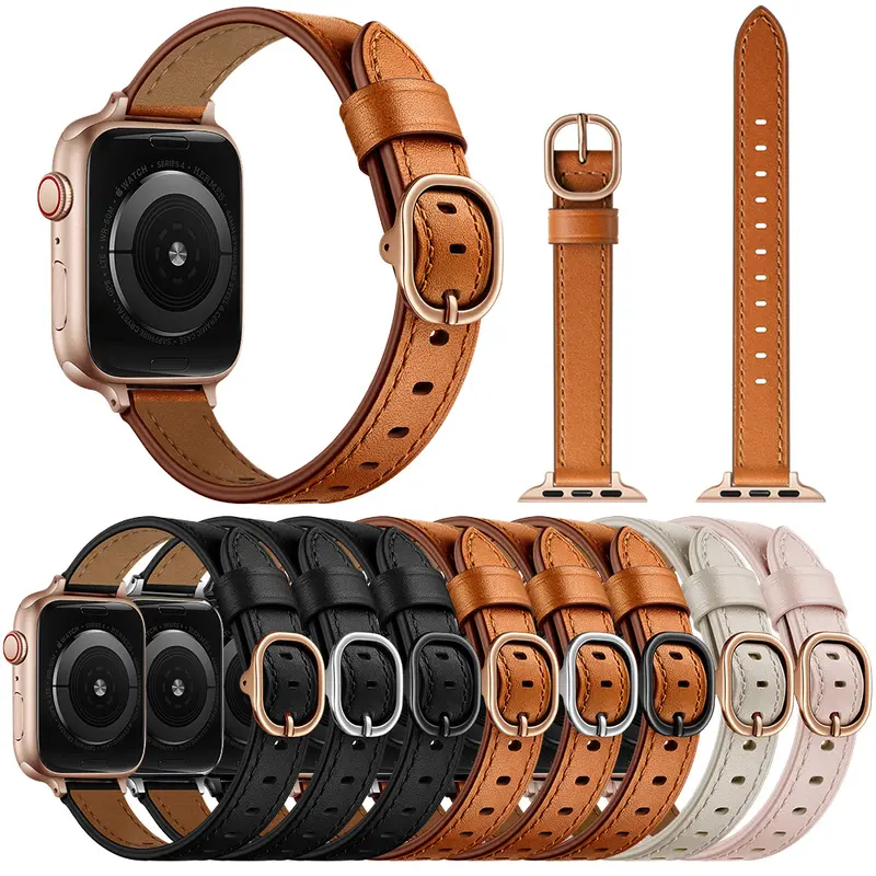 Slim Top-Grain Leather Band for Apple Watch 3/4/5/6/7/SE