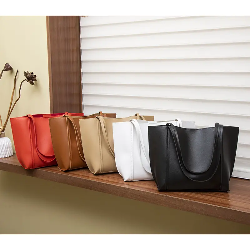 Women's Solid Color Large Tote Bag with Detachable Inner Pouch Korean Style
