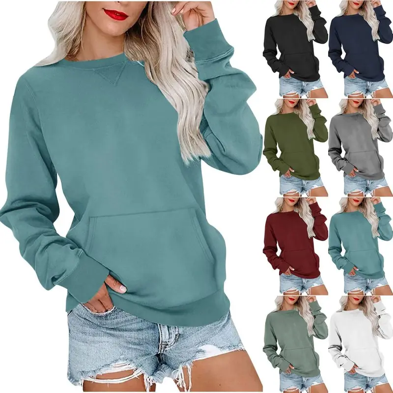Damen-Sweatshirt, locker, langärmlig, Rundhals, einfarbig, Herbst Winter 2023