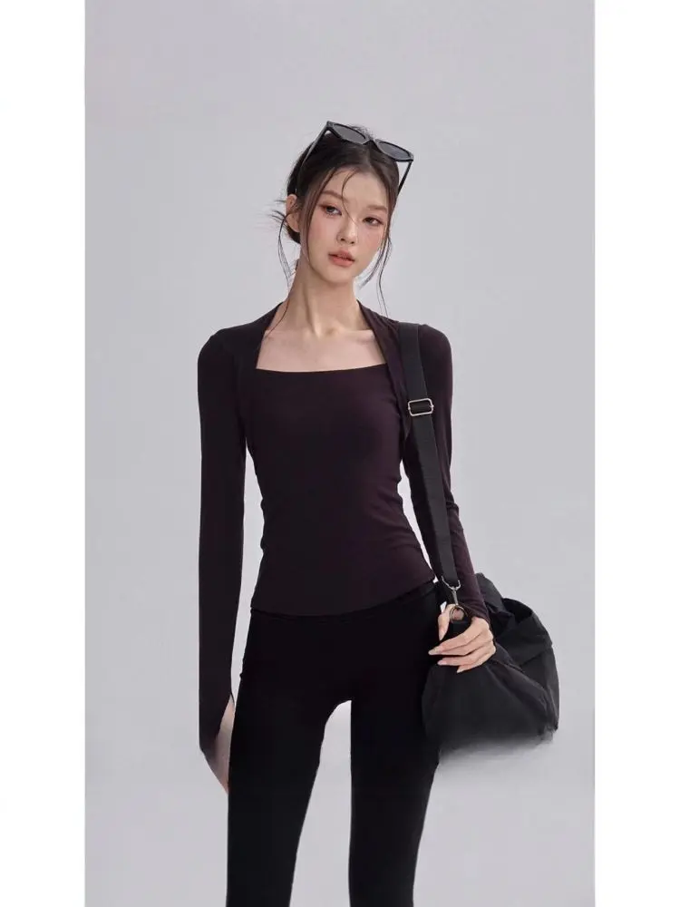 Damen Langarm-Yoga-Oberteil mit Brustpolster, Herbst und Winter