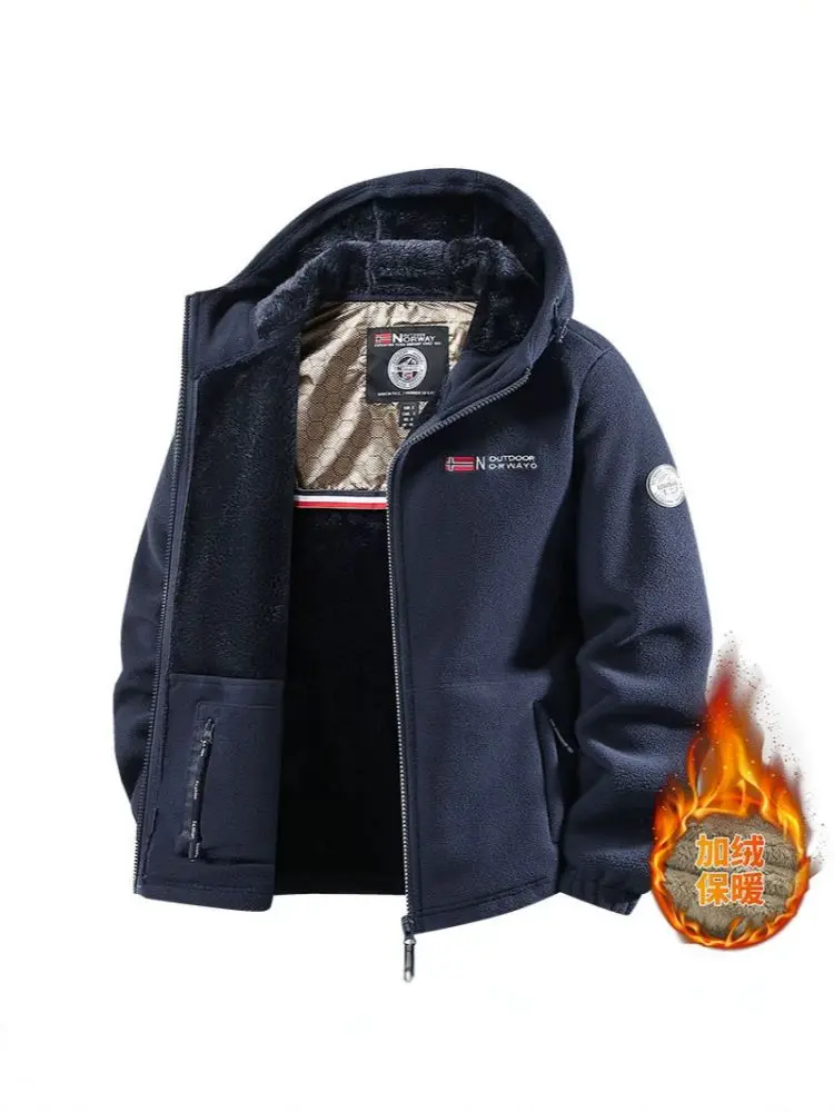 Plus-Size Hooded Fleece Jacket, Double-Layer, Fleece-Lined