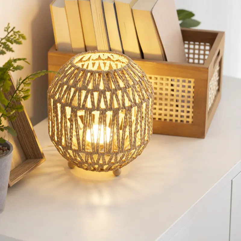 Handmade Rope-Woven Table Lamp, American Rustic Style Night Light