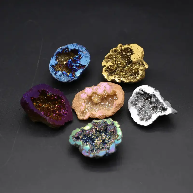 Natural Crystal Agate Treasure Bowl, Raw Stone, Electroplated, Boxed