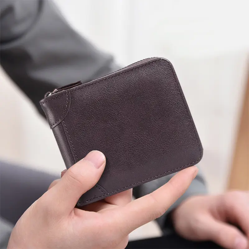 Men's Short PU Wallet with Card and Coin Compartments