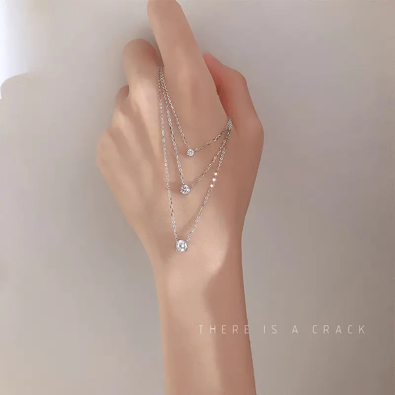 S999 sterling silver diamond pendant necklace women