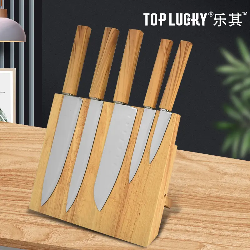 木纹手柄不锈钢刀具套装六件套厨用刀多用刀实木磁性刀板架厨房刀