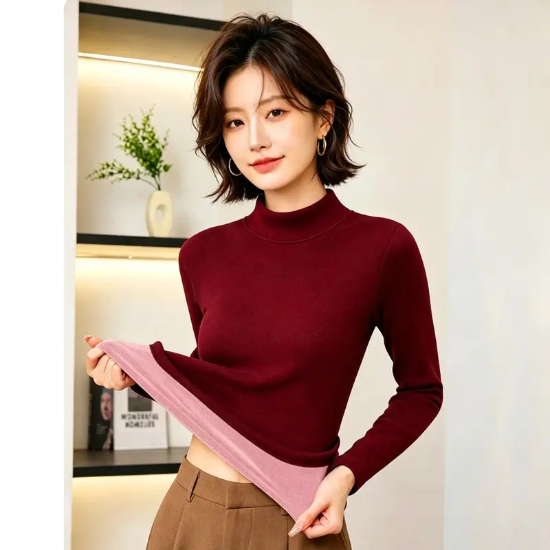 Women's Fleece-Lined Half High-Neck Base Layer Top