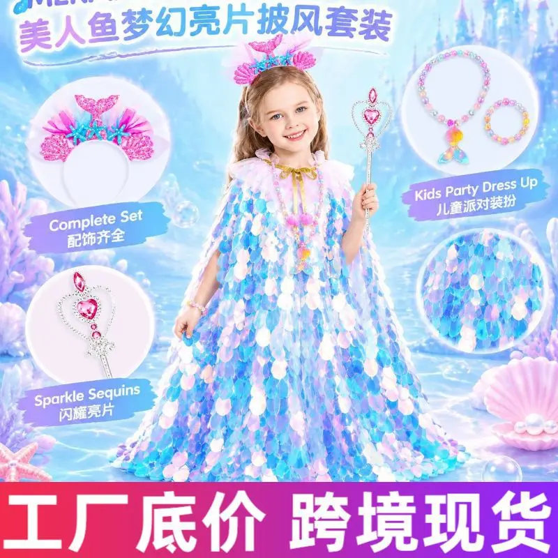 Girls Sequin Mermaid Cape, Elsa Princess Shawl