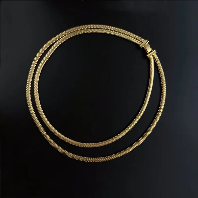 Matte Double-Layer Gold Snake Chain Necklace with Collarbone Chain