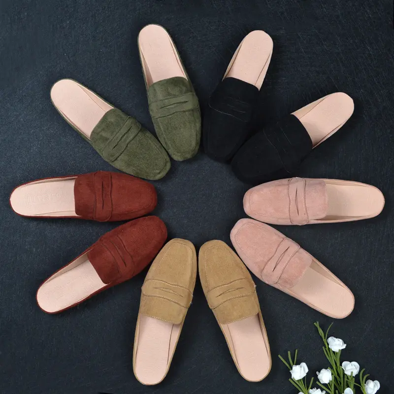 Women's Flat Half Slippers with Square Toe, Casual Mules Shoes, Plus Size 41-44