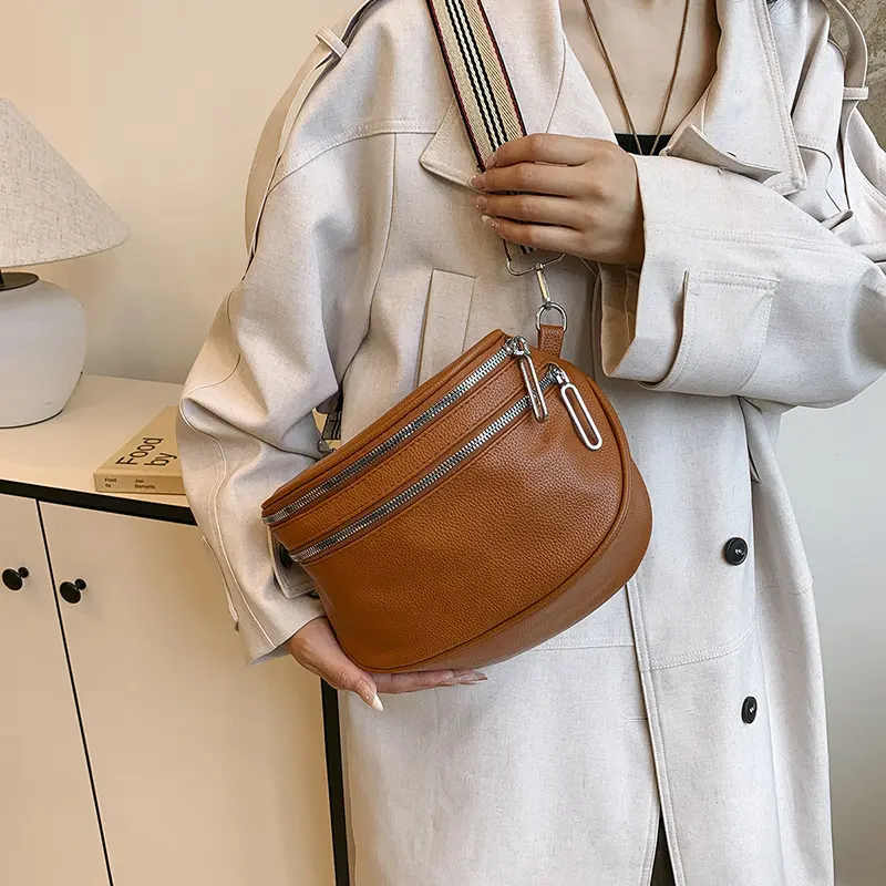 Wide-Strap Shoulder and Crossbody Waist Bag, Large Capacity