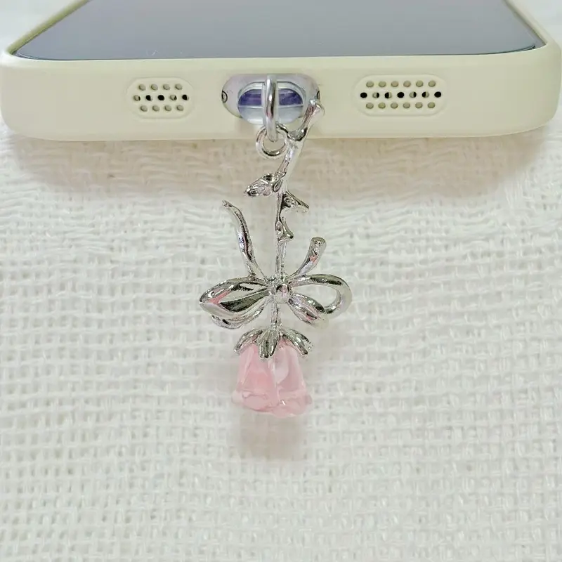 Cep Telefonu Toz Fişi Pembe Çiçek Kolye Toz Geçirmez Fiş nötr Tip-c Bağlantı Noktası Koruyucu Uyumlu Sevimli