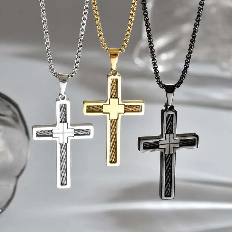 Çift katmanlı çapraz kolye, metal, üç renk