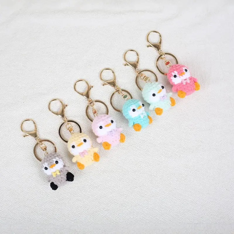 Handmade Knitted Little Penguin Keychain, Crocheted Wool Pendant
