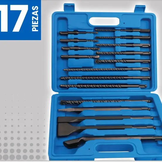 Electric Hammer Drill Bit and Chisel Set, 17 Pieces, Plastic Box
