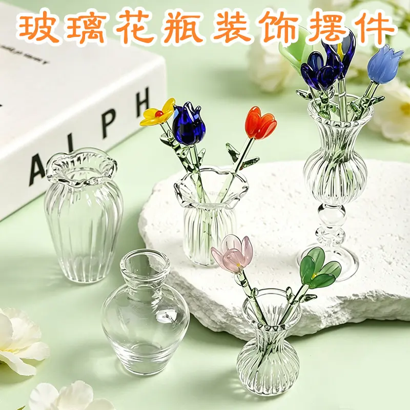 Mini Handmade Glass Vase for Eternal Flowers Desk Decor