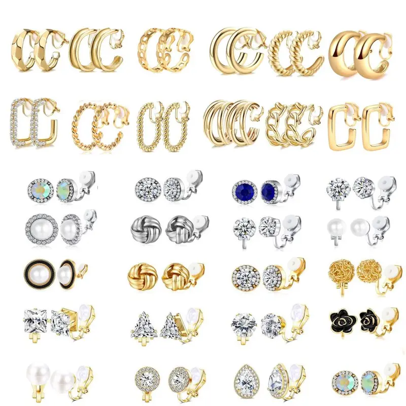 Geometric Painless Hollow Ear Clips, Non-Piercing Alloy Earrings