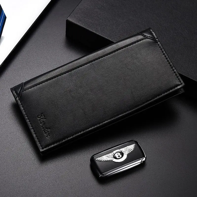 Men's Long Ultra-Thin Leather Wallet with Multiple Card Slots, Retro Style