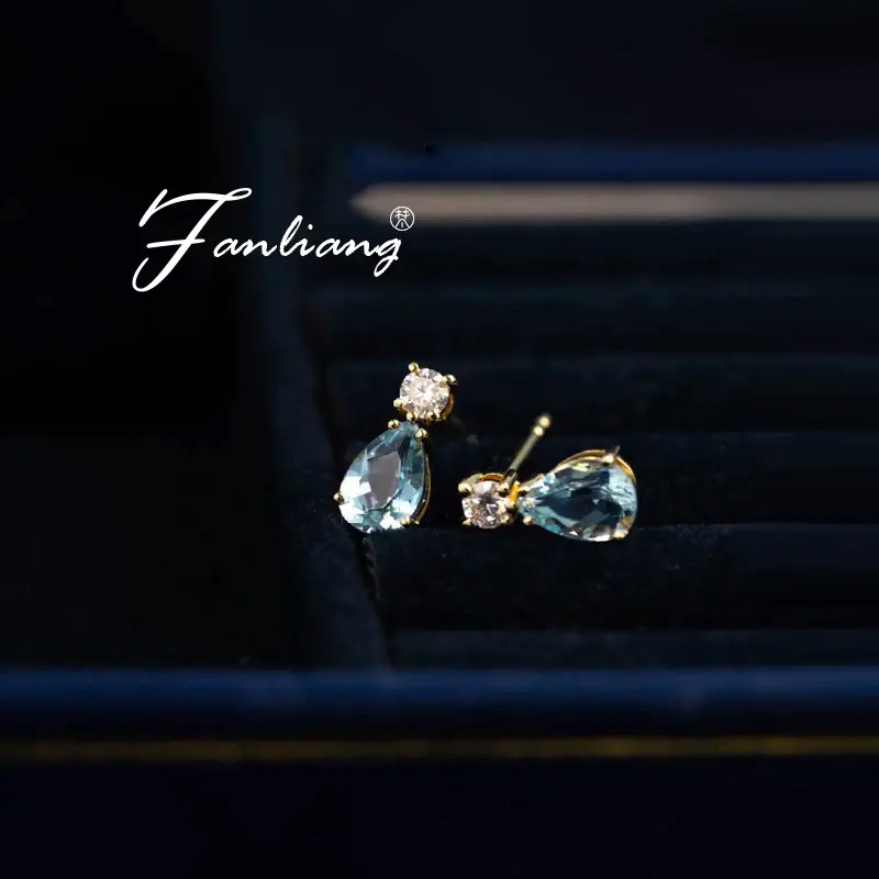 London Blue Topaz 18K gold water drop earrings, S925 sterling silver
