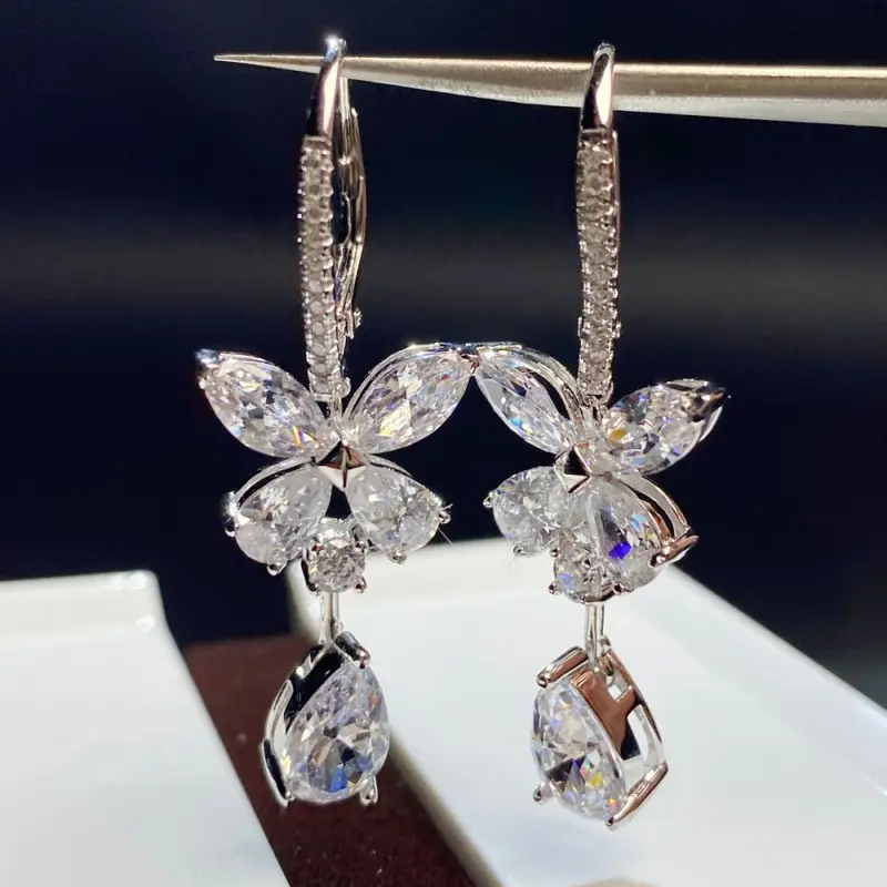 Butterfly earrings, 925 silver, water drop shape, marquise