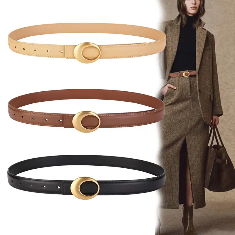 Women's Black Genuine Leather Belt with Hidden Buckle