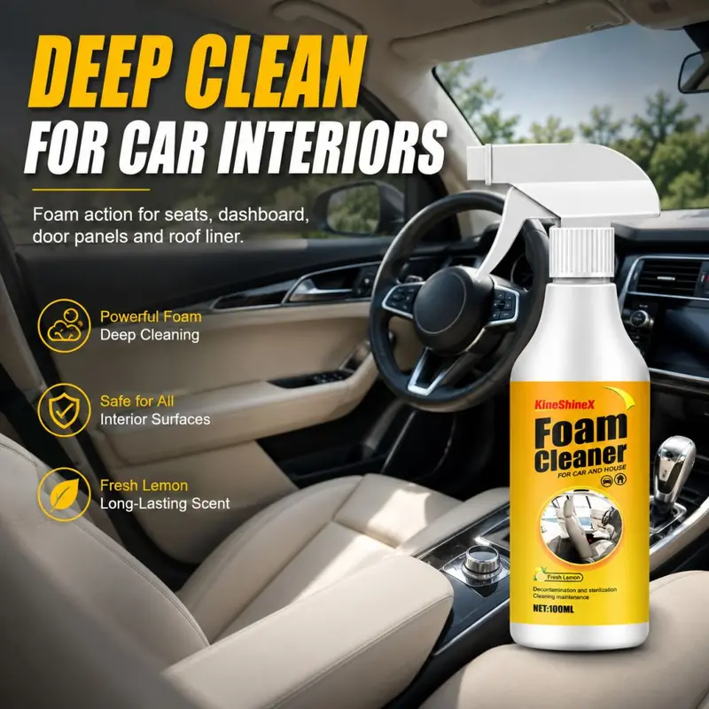 KineShineX Car Interior Foam Cleaner, Deep Cleaning, Stain Remover