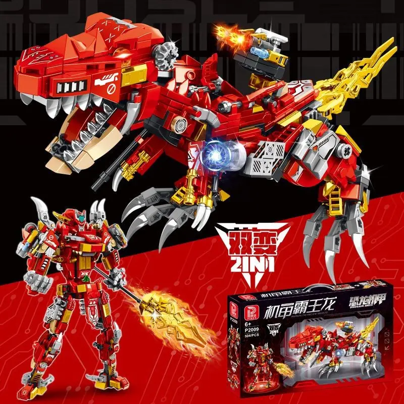 Mechanical T-Rex Mecha Dinosaur Building Block Set, Dual Transform, Compatible, Large Gift