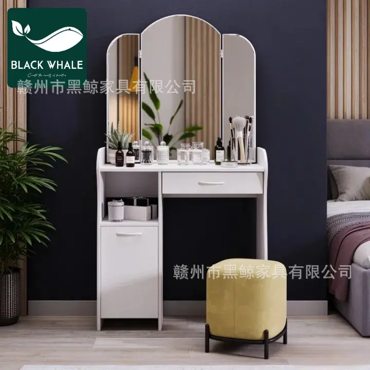 Bedroom Dressing Table with Large Rotating Mirror, Modern Minimalist