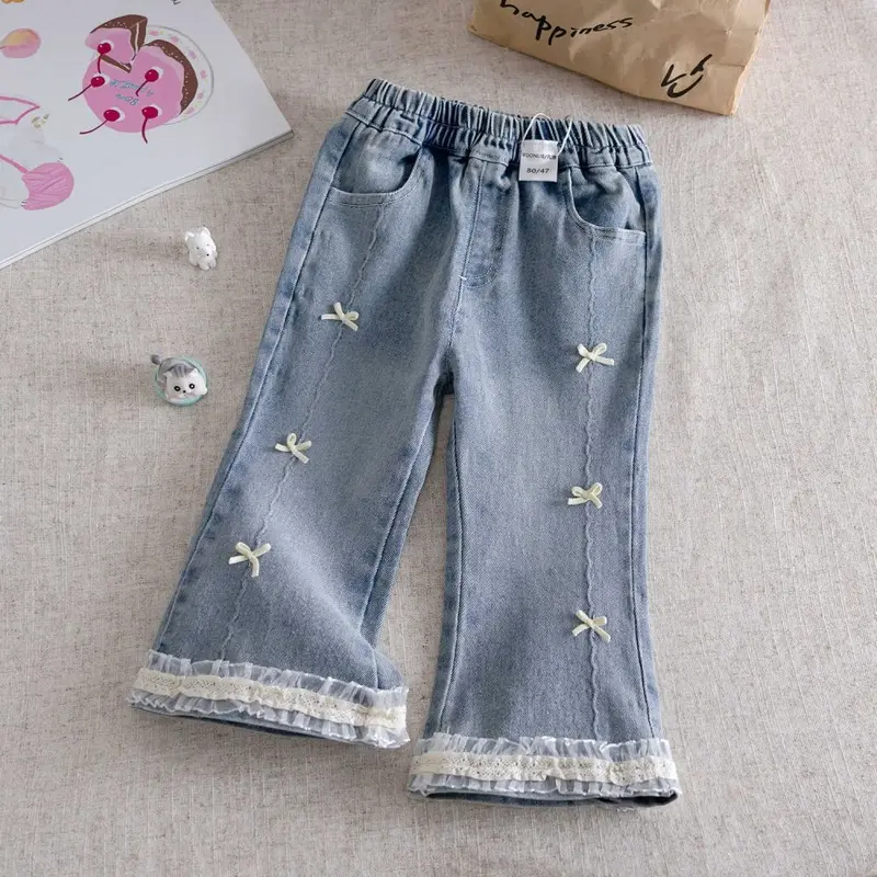 Girls' Denim Flared Jeans with Ruffle Trim, Spring Autumn 2026