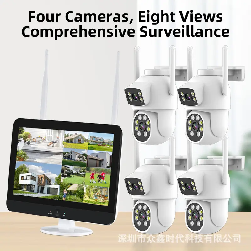 12 inç kablosuz gözetleme seti, 4MP çift lens, WIFI, 4 kamera