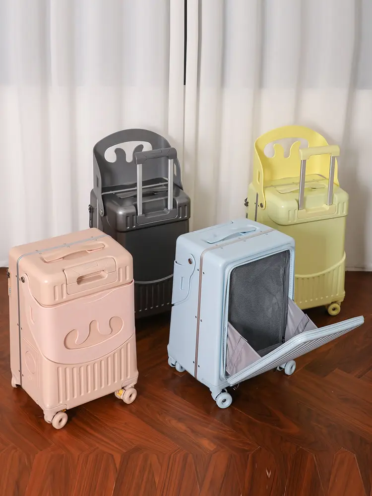 22 Inch Kids' Rolling Suitcase with Ride-On Seat for Parent and Child Travel