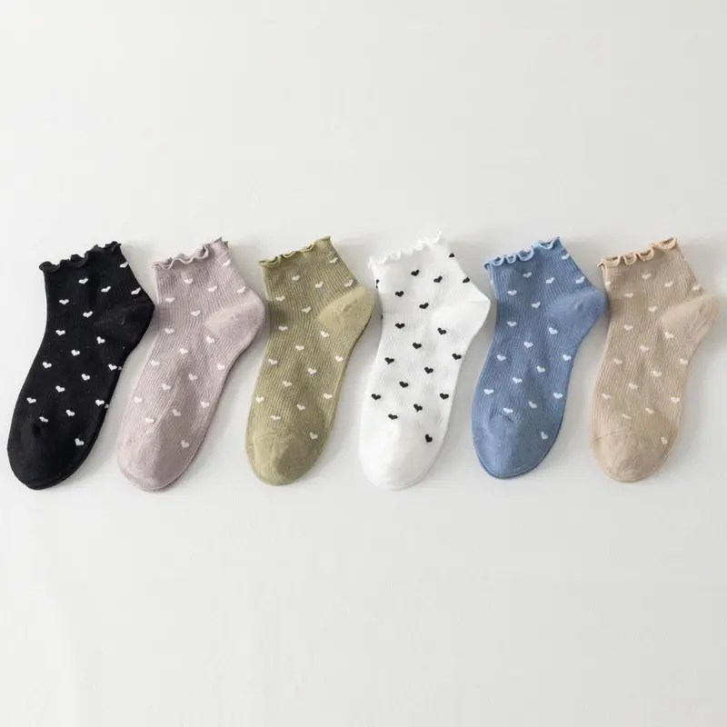 Women's Short Socks, Ruffle Heart Pattern, Breathable