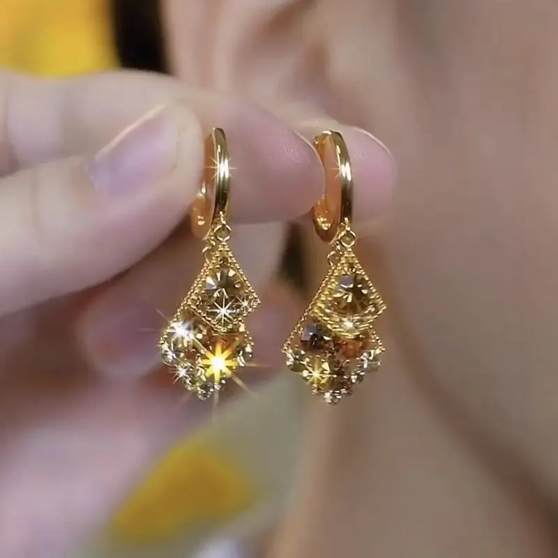 Diamantbeschichtete zweischichtige Rautenohrringe, kaffeebraun