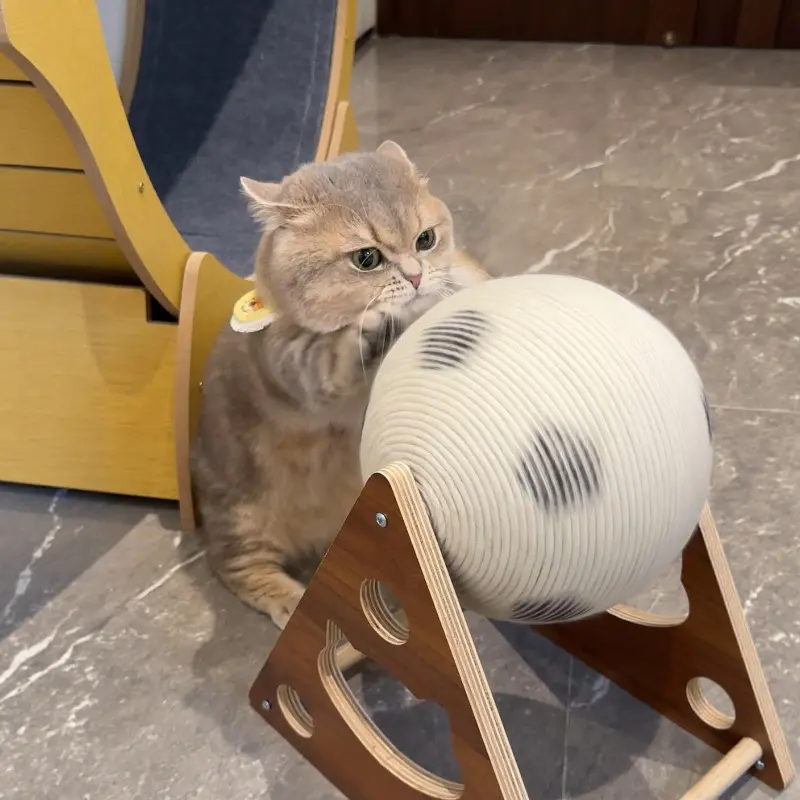 Rotating Cat Scratching Ball with Hand-Crank Generator, Large Vertical Sisal Scratching Po