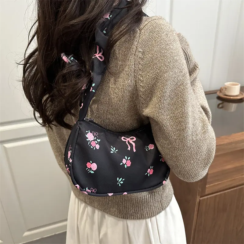 2026 Bow-Print Casual Single-Shoulder Bag, Lightweight Underarm Bag