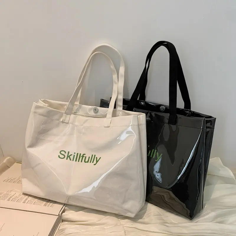 Transparent Jelly Canvas Tote Bag, Large Capacity Women's Single-Shoulder Bag