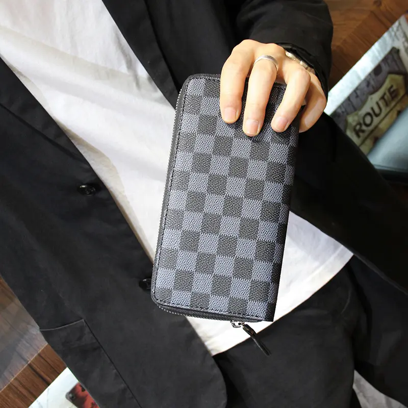 Men's Plaid Long Wallet with Card Slots
