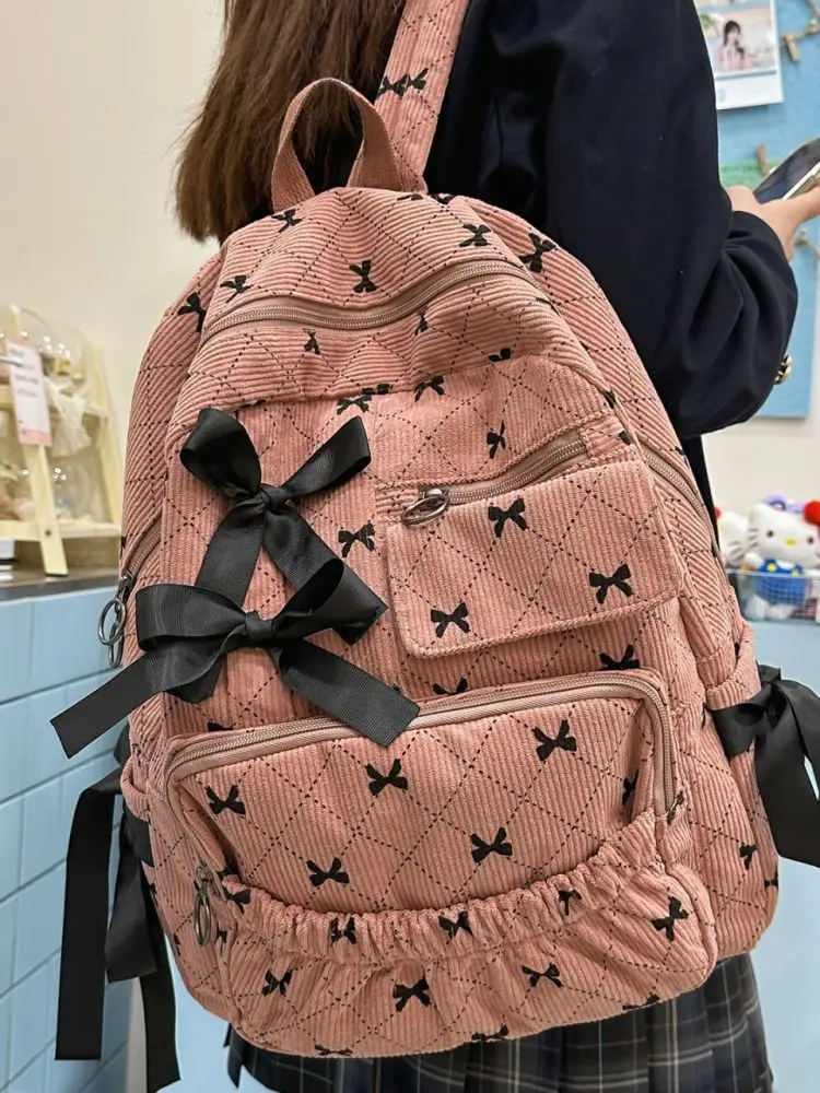Bow Print School Backpack for Junior and Senior High School Students
