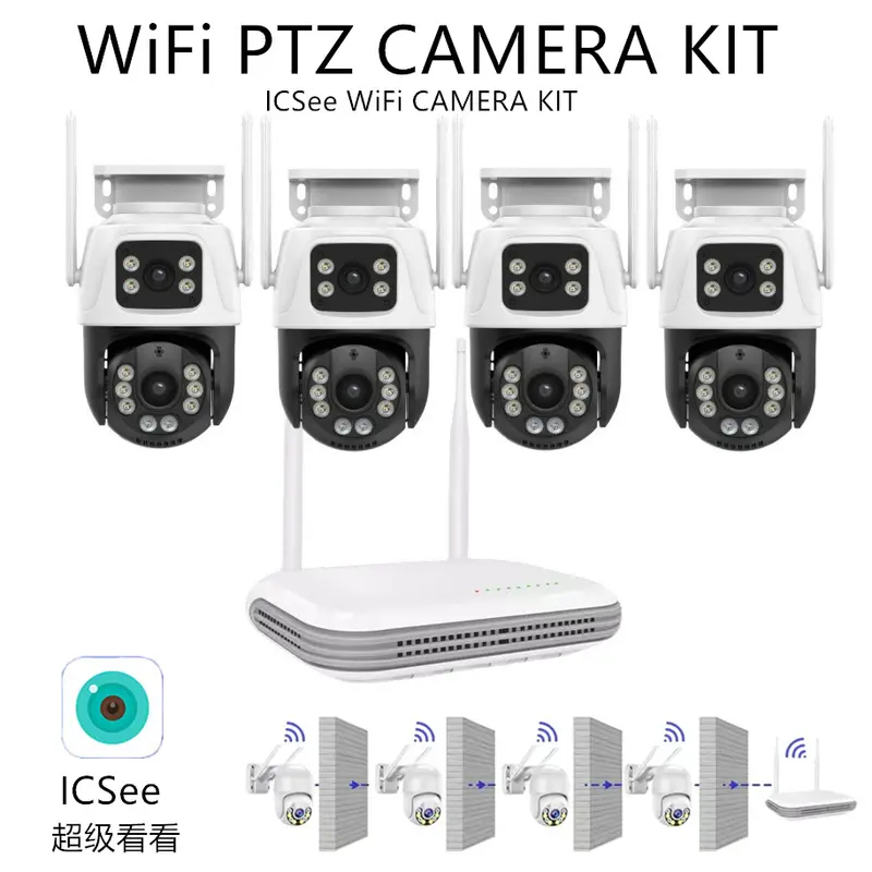 4 kanal WiFi kamerası kiti, 8MP, su geçirmez, gece görüşü