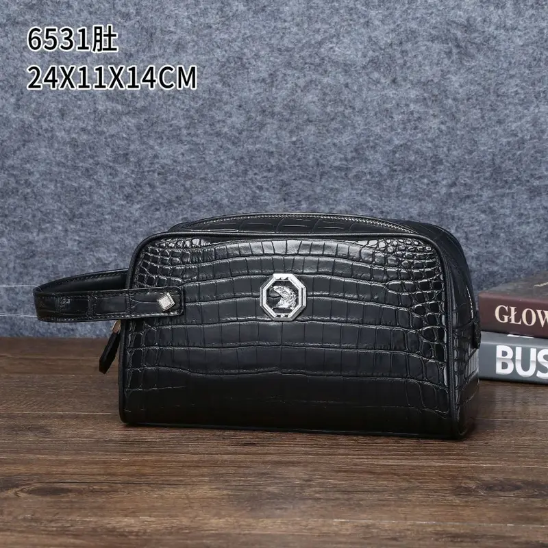 Crocodile Pattern Men's Handbag, Large Capacity, Portable