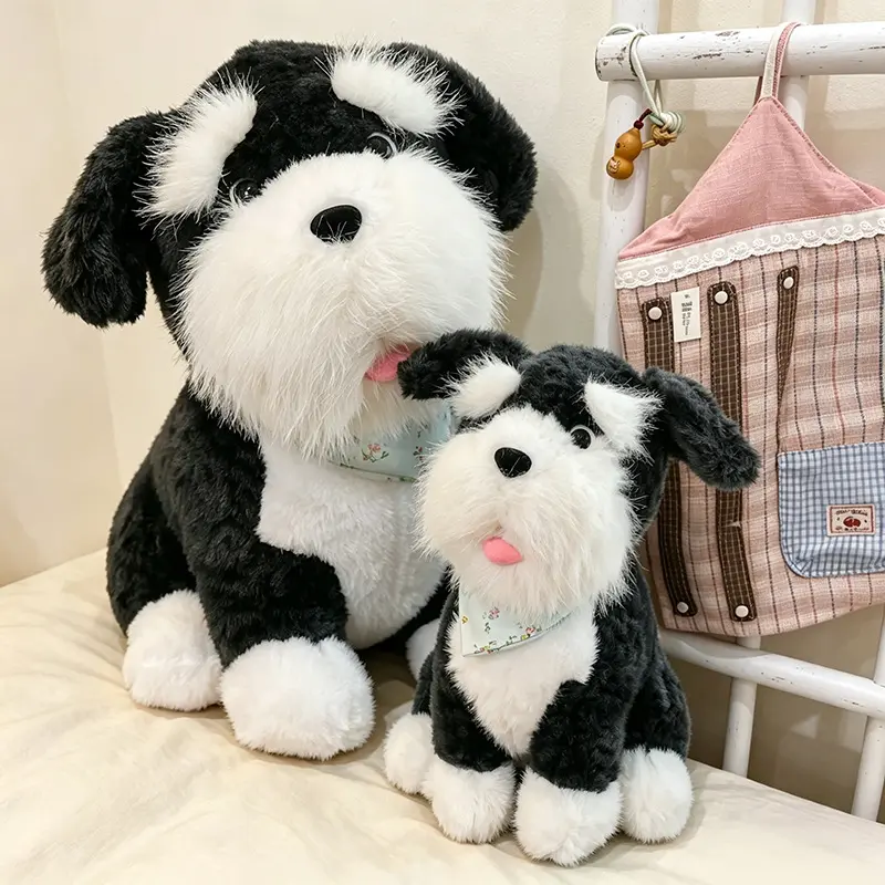 Cute Bib Schnauzer Plush Dog Doll, Sleeping Hug Pillow