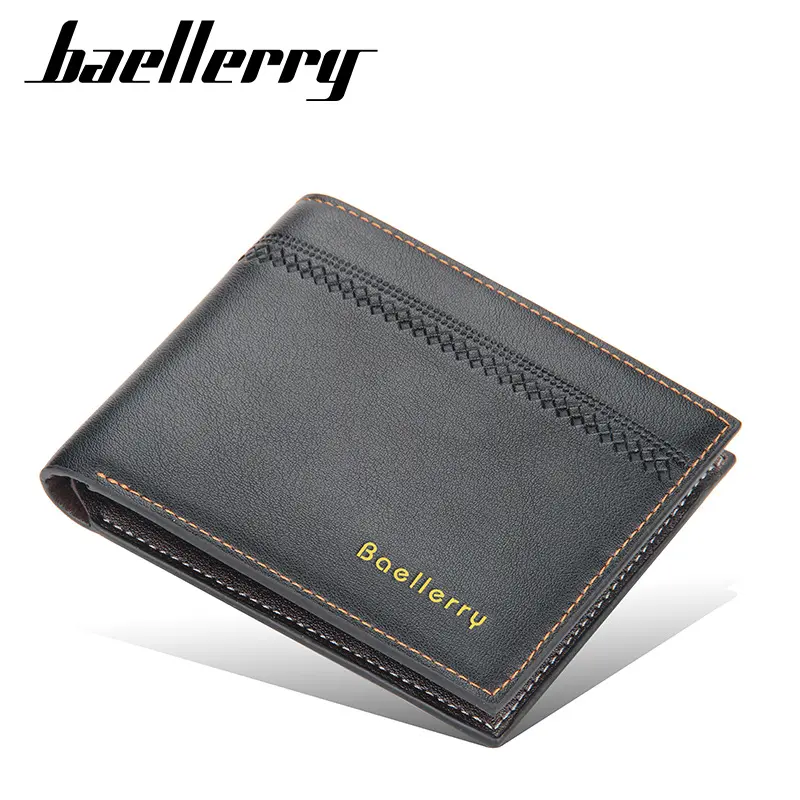Baellerry Men's Short Wallet, Korean-Style Horizontal, Multi-Card Slim Leather Wallet