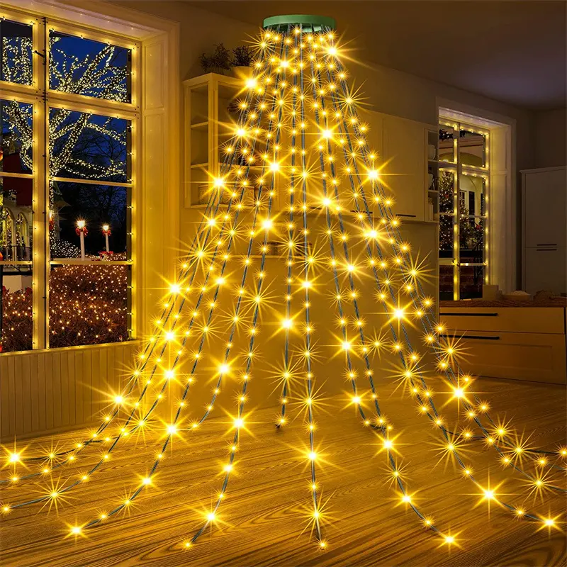 Yeni LED halka ağaç üstü ışık Noel ağacı ışığı alçak gerilim beş köşeli yıldız şelale asılı ağaç akan su Noel LED ışık dize