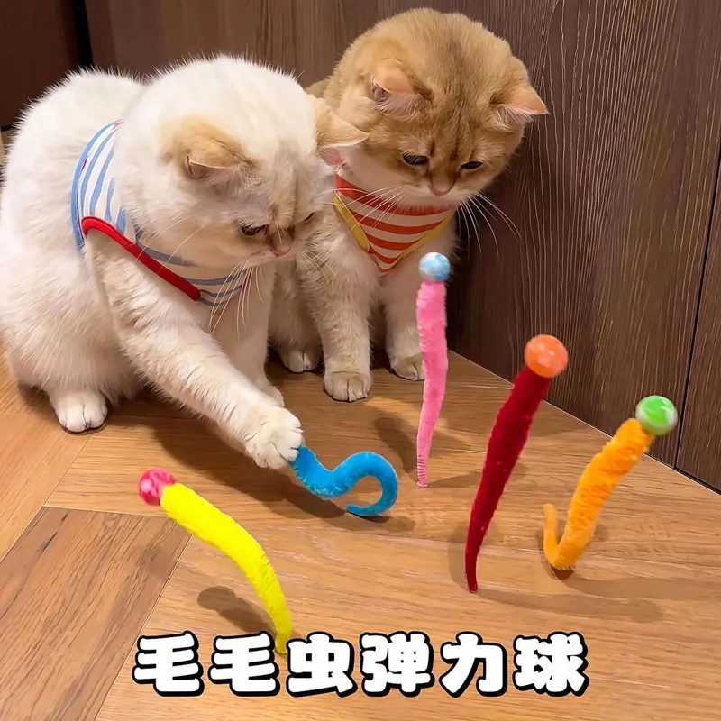 Katzen-Federangel mit Raupe und elastischem Ball