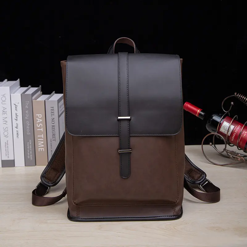 Korean Style Men's Leather Backpack with Laptop Compartment, Retro Design