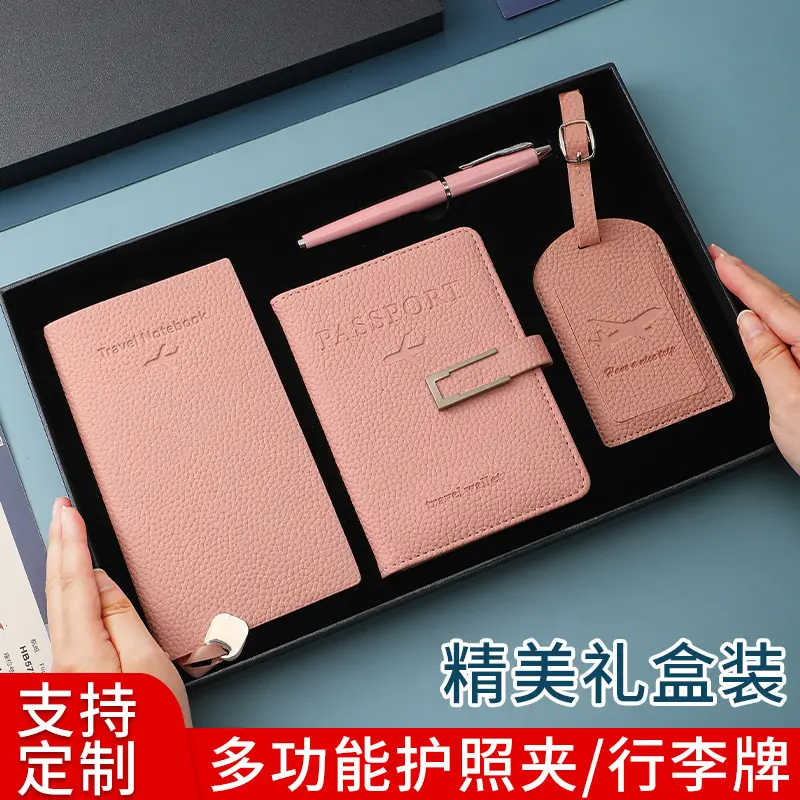 RFID Multi-Slot PU Leather Passport Holder with Luggage Tag Set