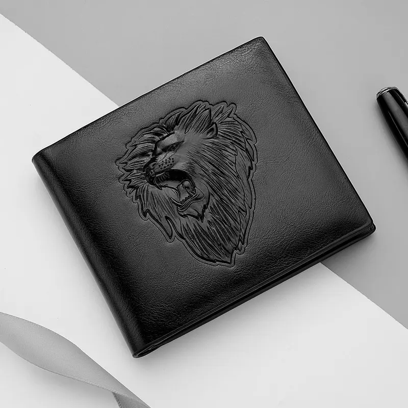 Men's Short Wallet with 3D Embossed Animal Pattern and Zip Coin Pocket