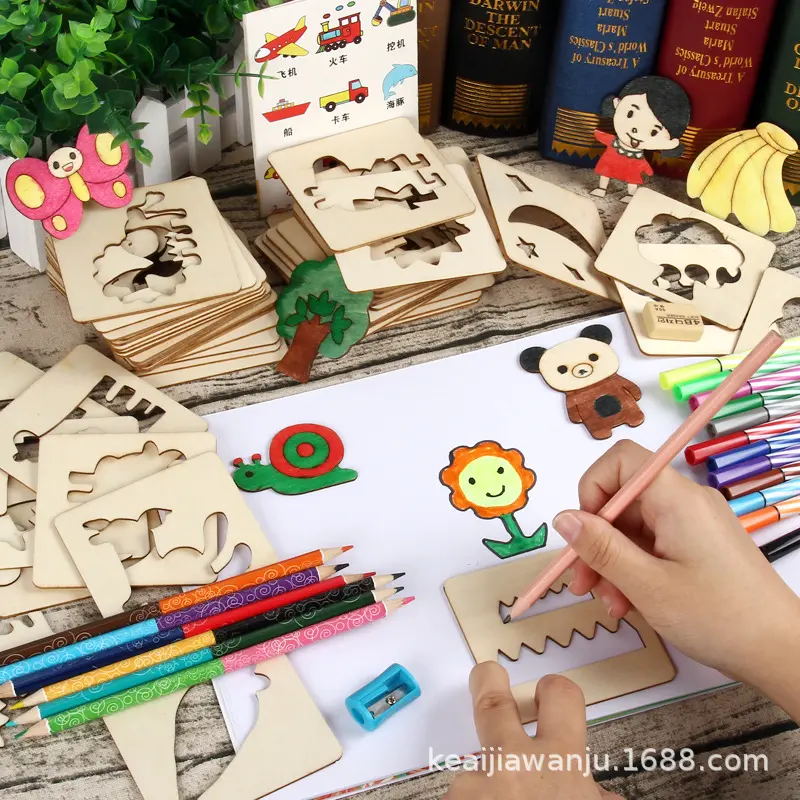Wooden Children's Drawing Set with Coloring Templates